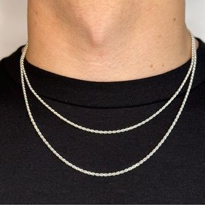 Silver Chain Solid Silver Rope Chain Set Necklace 2mm 18 Inches And 20 Inches